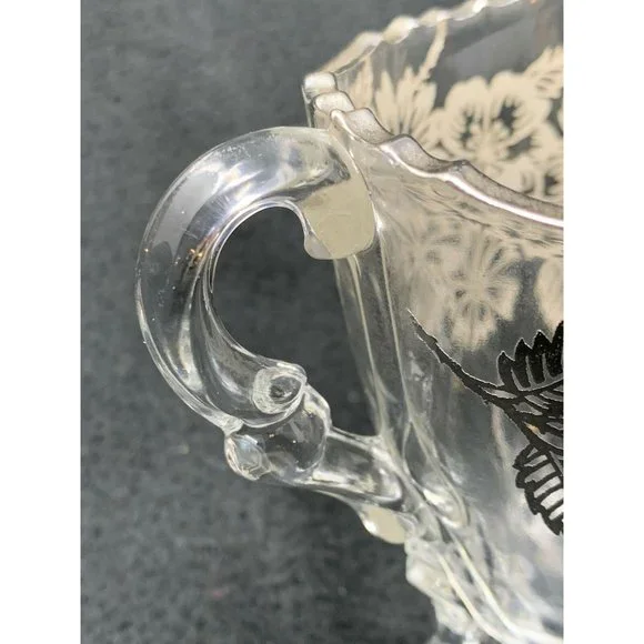 VIKING GLASS #42  Four Toed Open Sugar & Creamer SILVER CITY Springtime Overlay - Picture 9 of 10